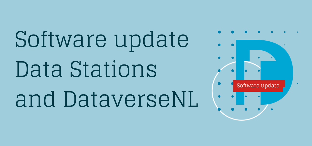 A image with the text: Software update Data Stations and DataverseNL. With decorative illustrations and the letter D. 